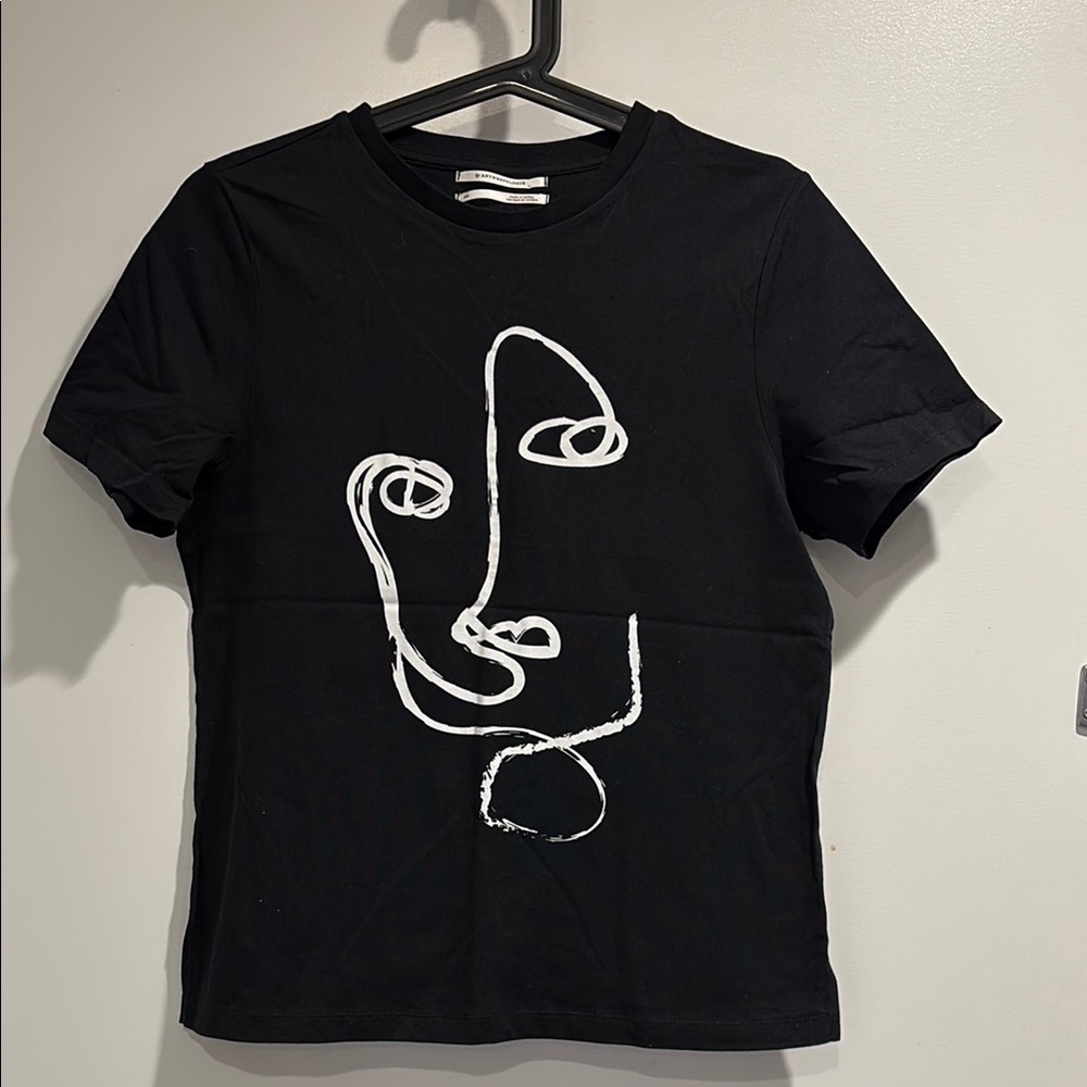 Anthropologie Black T-Shirt with Abstract Design